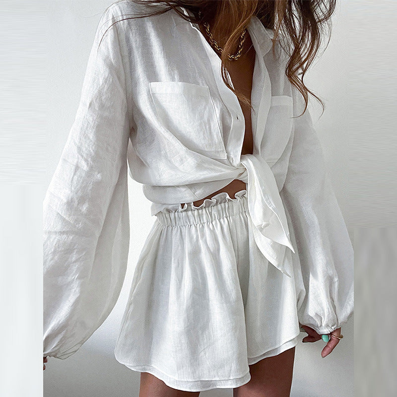 Juliane | Airy Linen Set with Blouse and Shorts