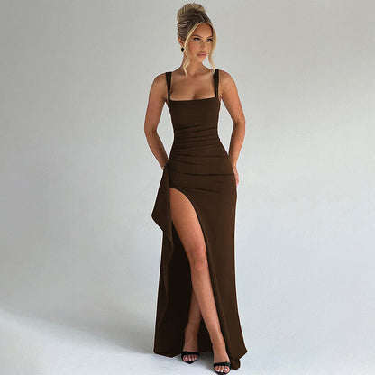Women's Elegant Bodycon Evening Maxi Dress with Wide Straps