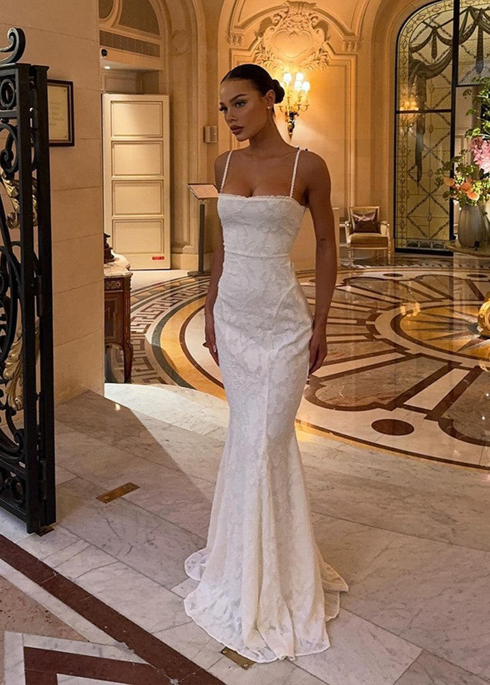 Winonah | Lace Maxi Dress with Spaghetti Straps Gala Dress