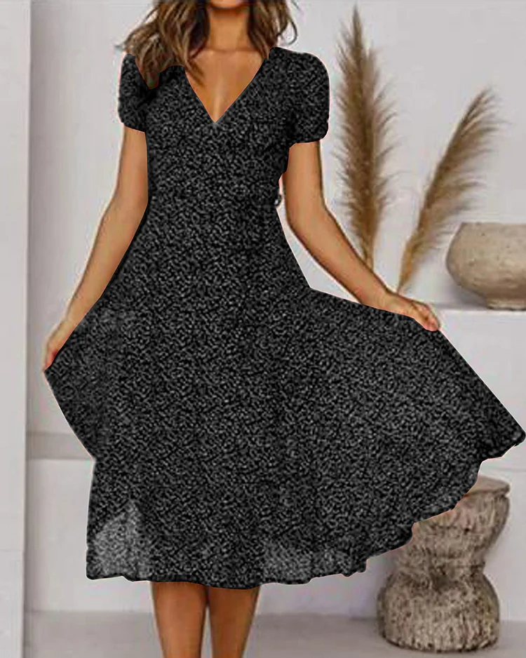 Ronelyn | Printed V-Neck Dress with Short Sleeves
