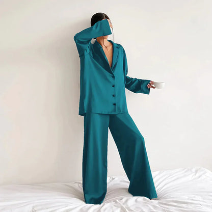 Ammie | Satin Pajama Set with Wider Pants
