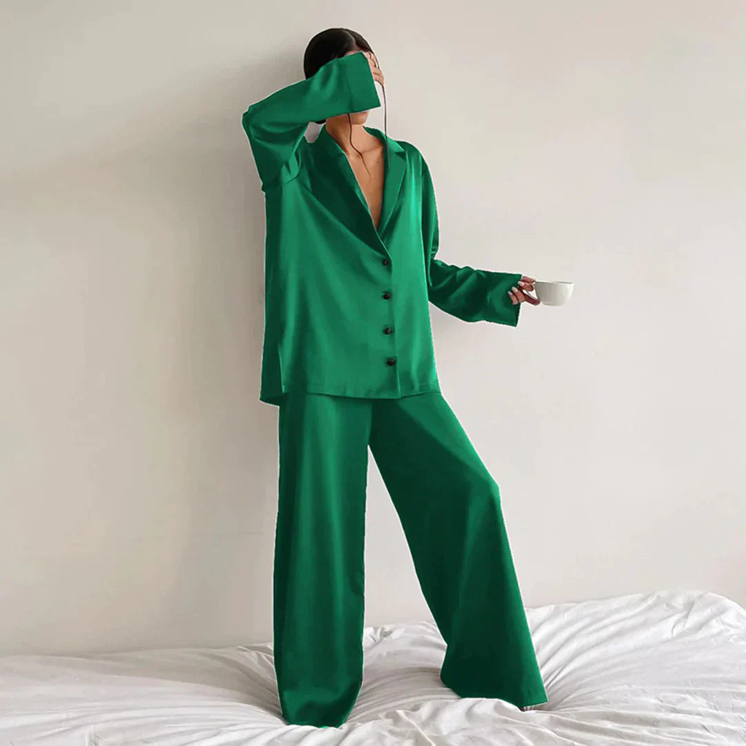 Ammie | Satin Pajama Set with Wider Pants