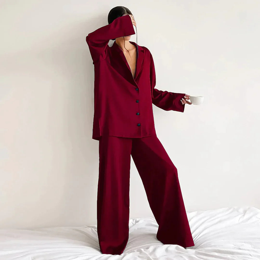 Ammie | Satin Pajama Set with Wider Pants