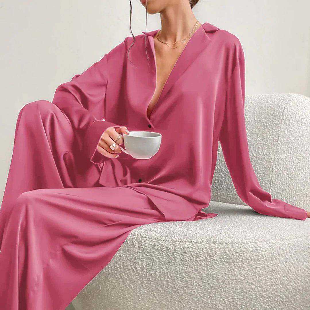 Ammie | Satin Pajama Set with Wider Pants