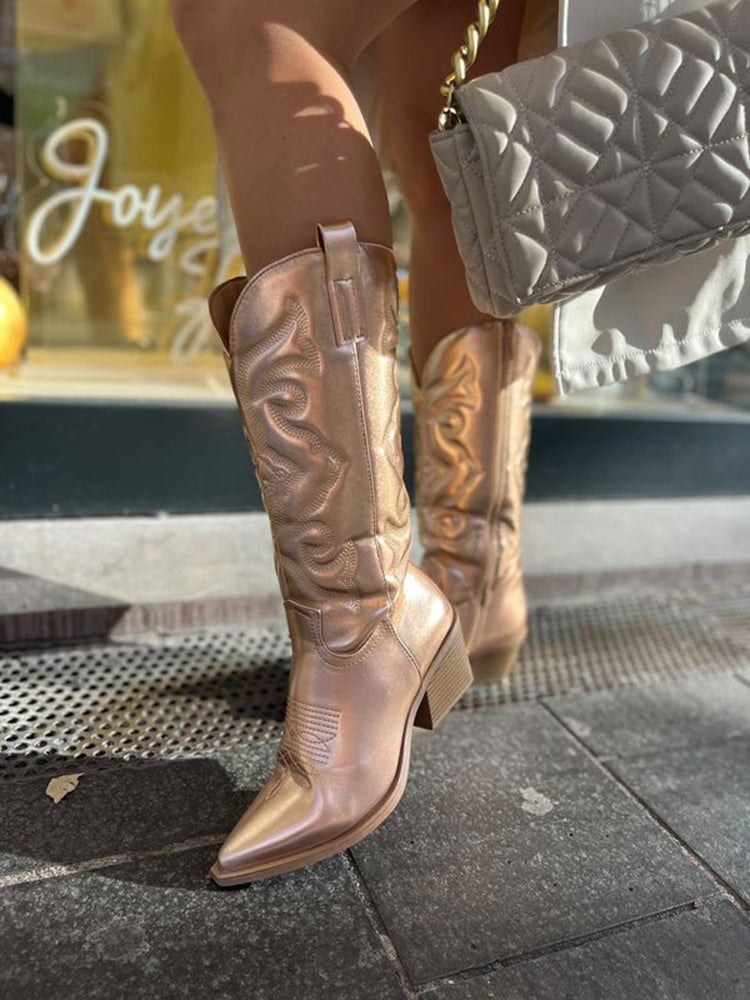 Luce | Metallic Western Ankle Boots with Heel