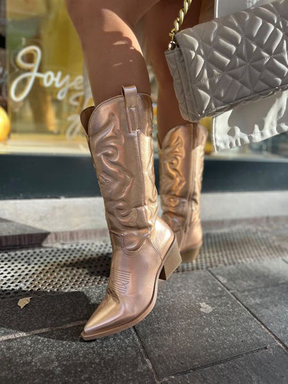 Luce | Metallic Western Ankle Boots with Heel