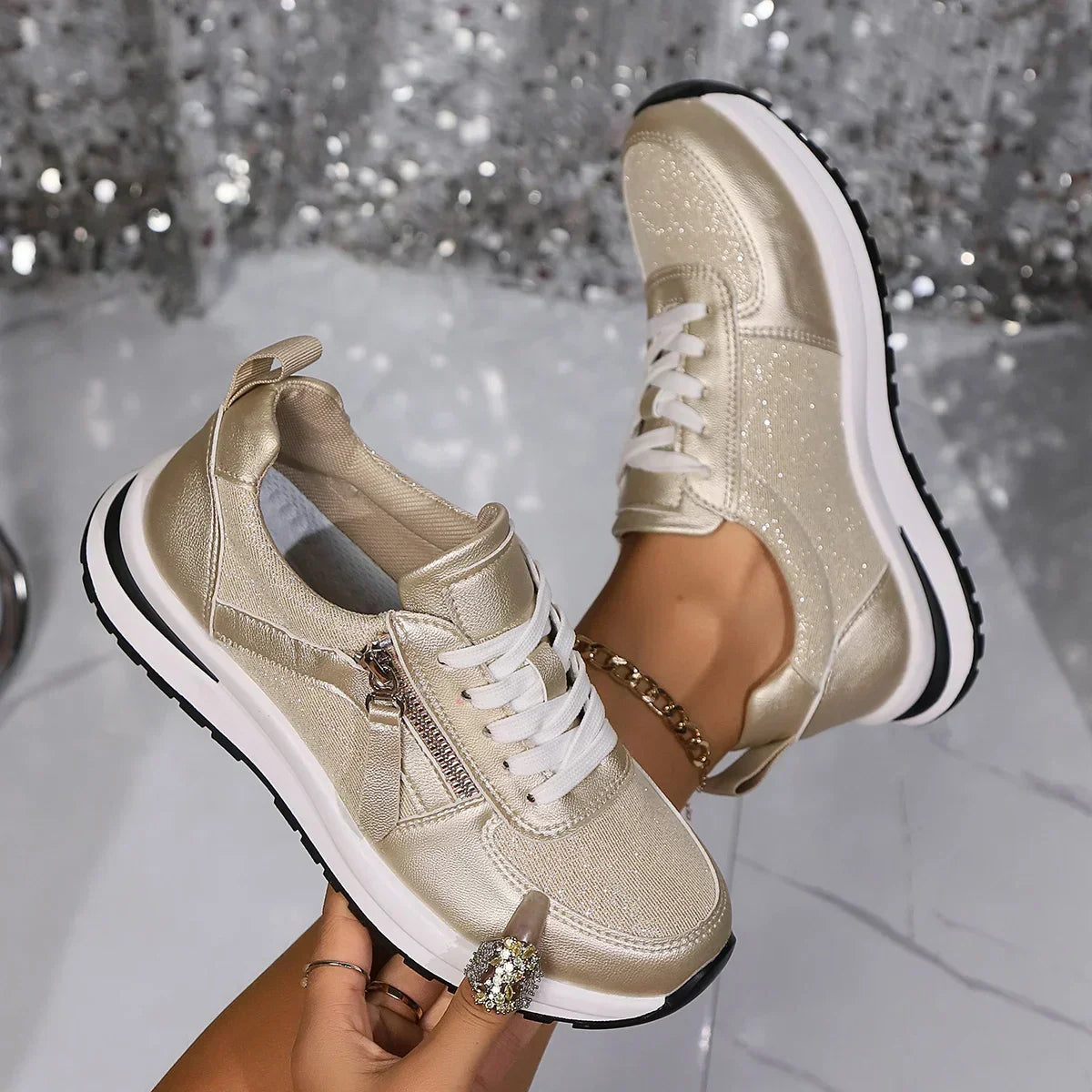 Women's Glitter Orthopedic Sneakers with Comfortable Sole