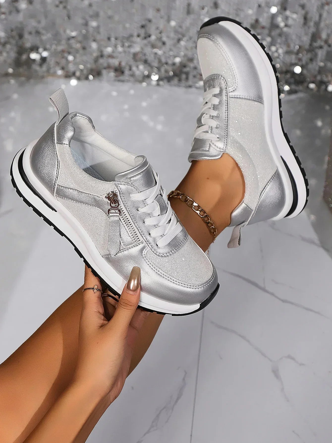 Women's Glitter Orthopedic Sneakers with Comfortable Sole
