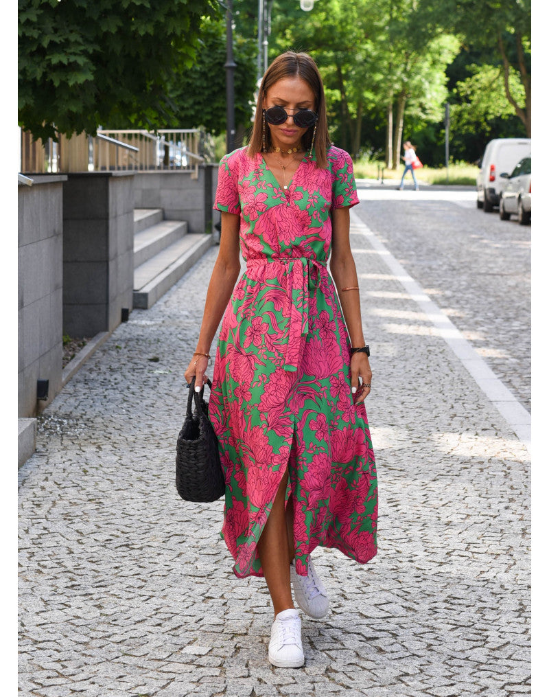 Corinne | V-Neck Midi Dress with Floral Print