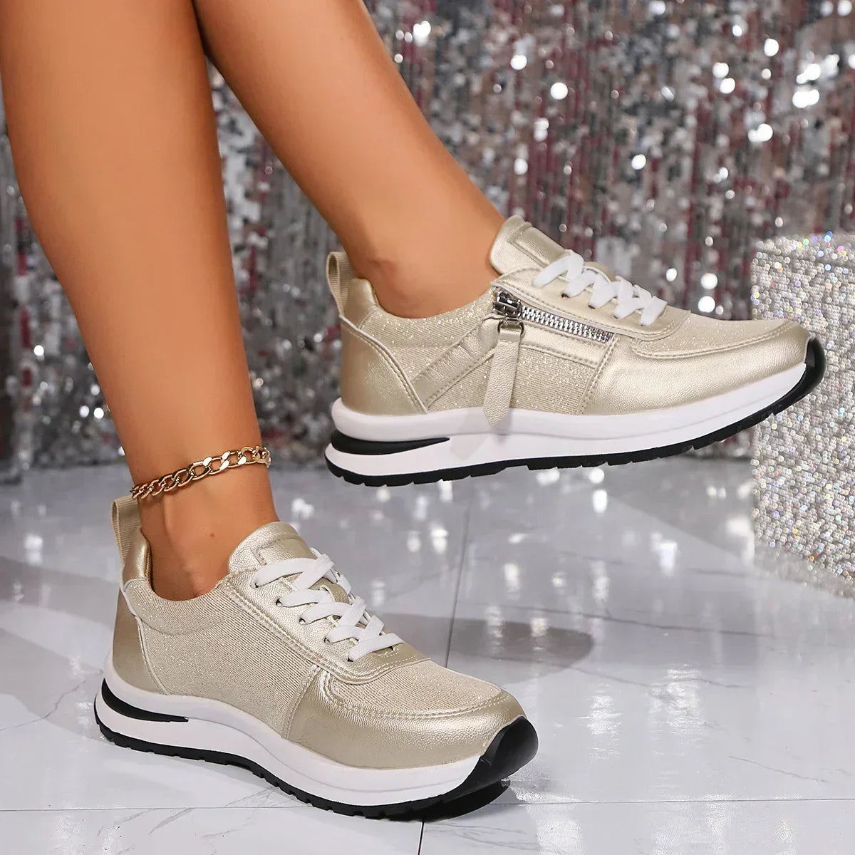 Women's Glitter Orthopedic Sneakers with Comfortable Sole
