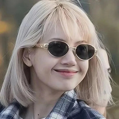 Retro Oval Sunglasses With Slim Design For Women