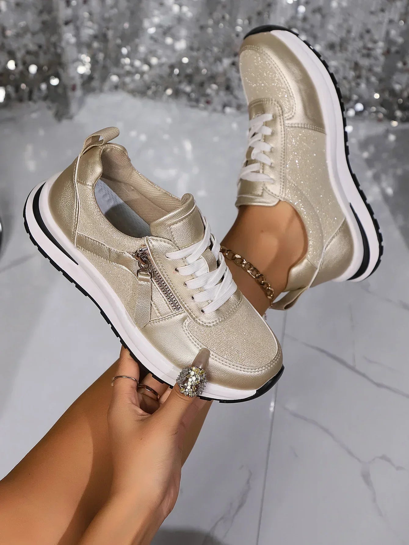Women's Glitter Orthopedic Sneakers with Comfortable Sole