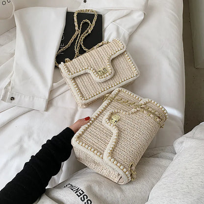 Baili | Elegant Woven Shoulder Bag with Pearl Details
