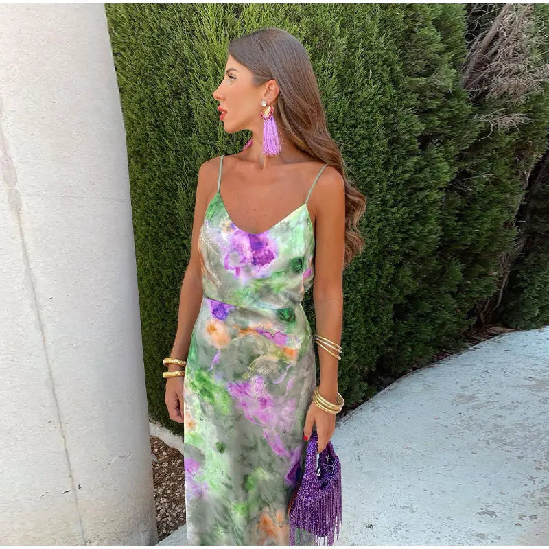 Chic Evening Maxi Dress with Spaghetti Straps for Women