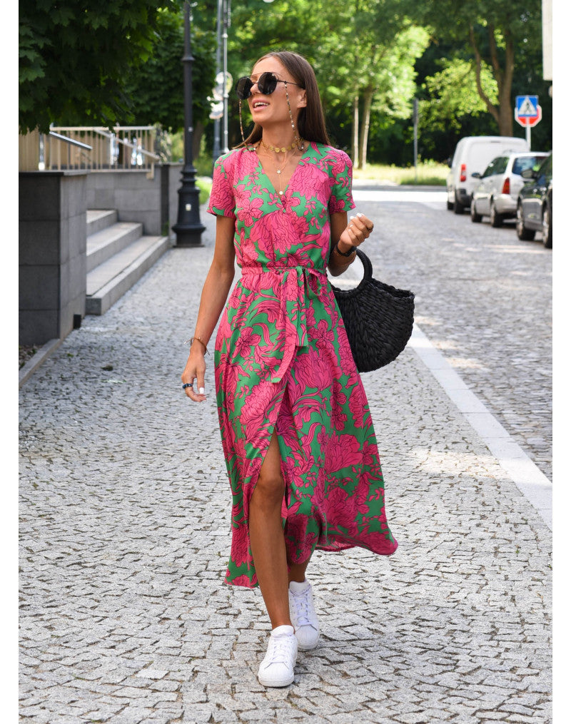 Corinne | V-Neck Midi Dress with Floral Print