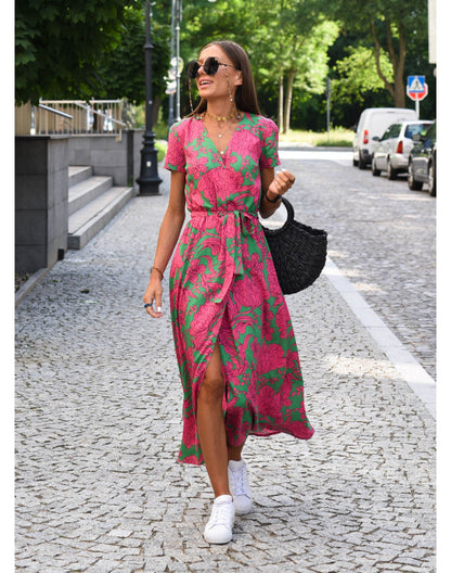Corinne | V-Neck Midi Dress with Floral Print