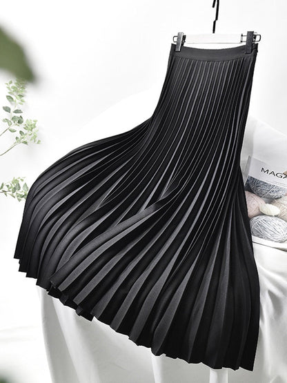 Malota | Satin Pleated Skirt with High Waist and Shiny Finish