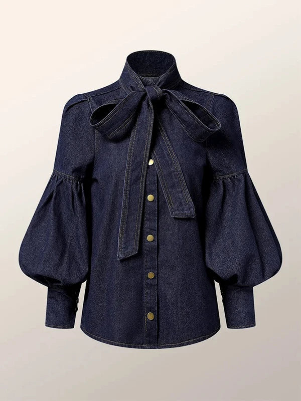 Marlies | Denim Women's Blouse with Bow