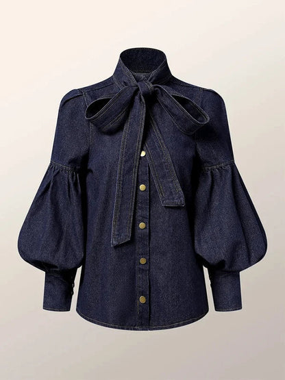 Marlies | Denim Women's Blouse with Bow