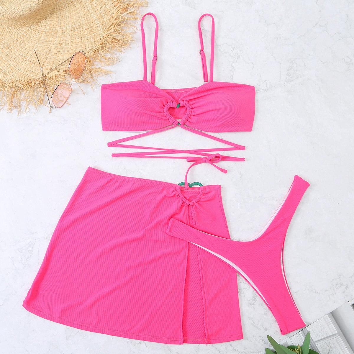 Euphemia | Playful 3-Piece Bikini Set with Heart Details