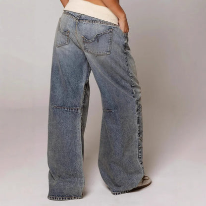 Trendy Women's Low Rise Jeans With Wide Leg Patchwork