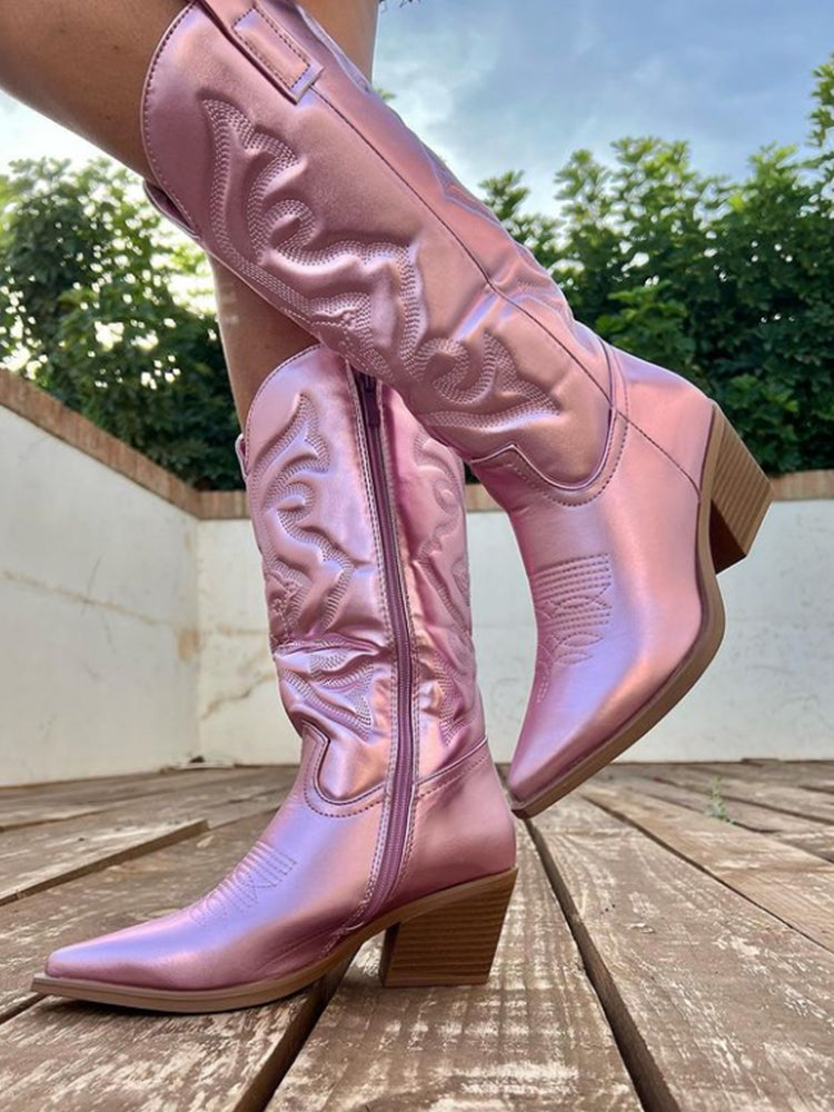 Luce | Metallic Western Ankle Boots with Heel