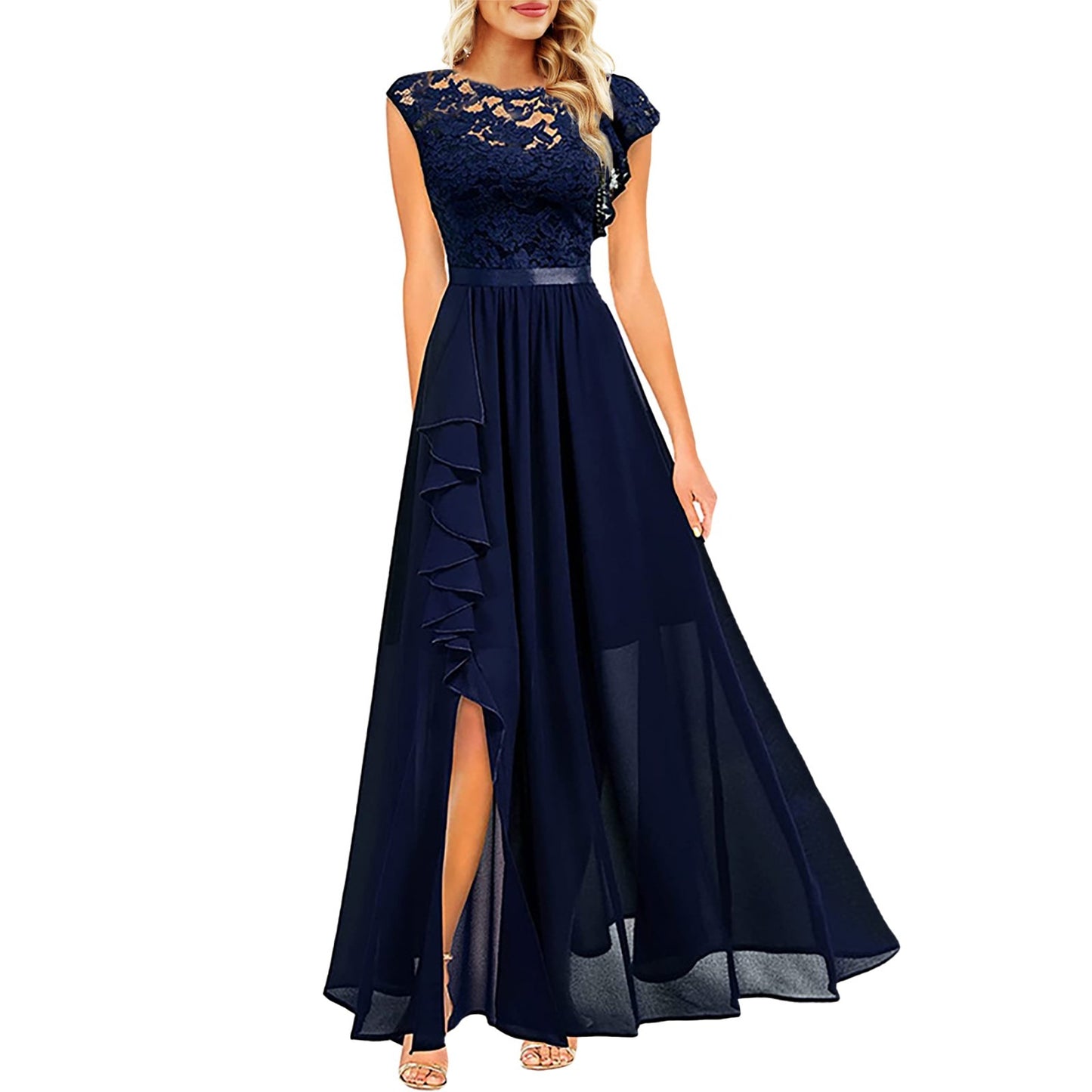 Pamila| Elegant Evening Dress with Lace and Ruffles