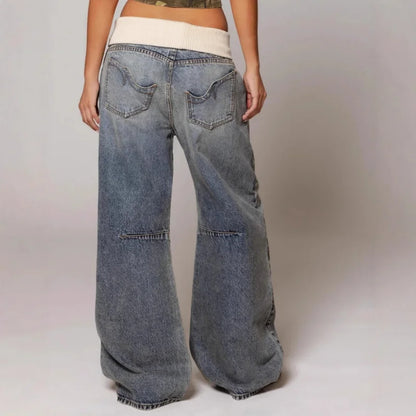 Trendy Women's Low Rise Jeans With Wide Leg Patchwork