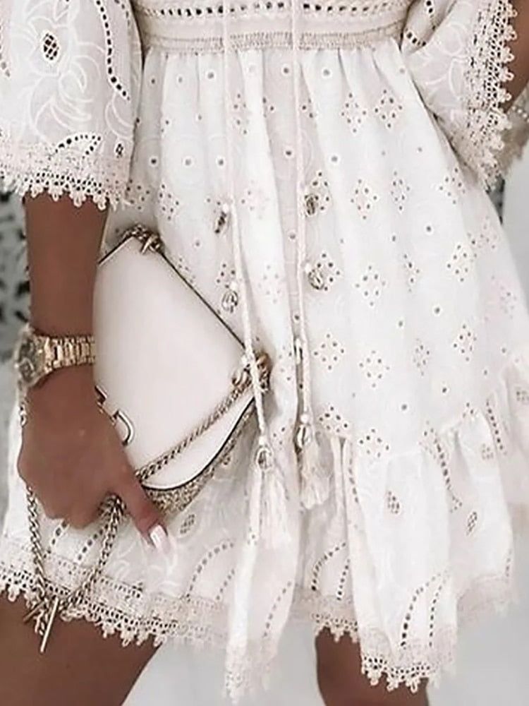 Brandyce | Summer Romantic Mini Dress with Lace Details
