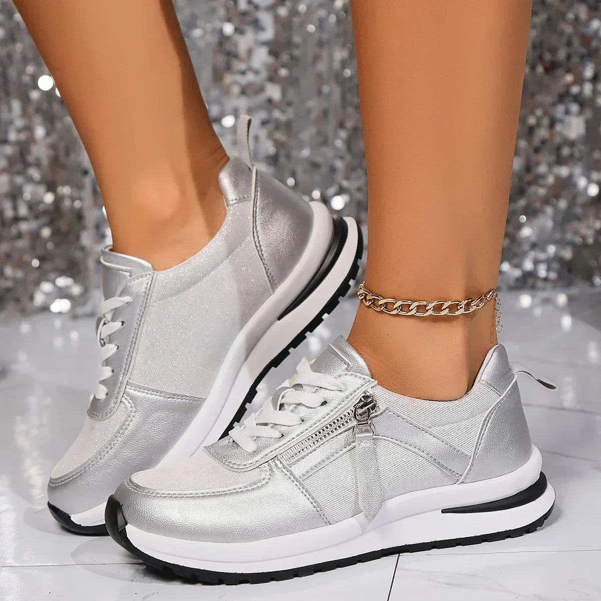 Women's Glitter Orthopedic Sneakers with Comfortable Sole