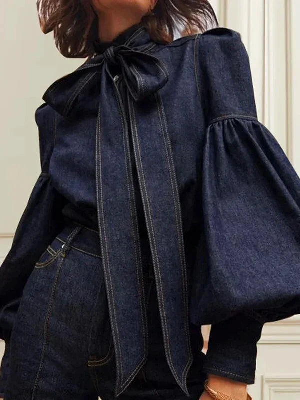 Marlies | Denim Women's Blouse with Bow