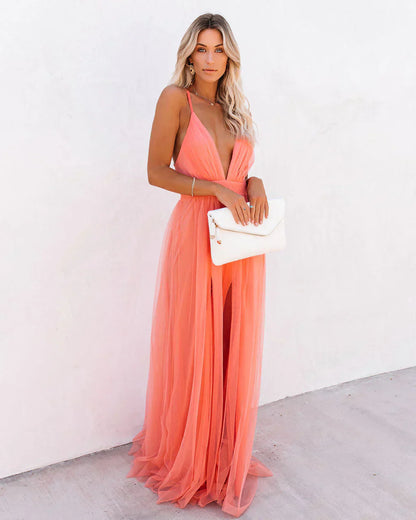 Luxury Women's Maxi Gala Dress with Spaghetti Straps
