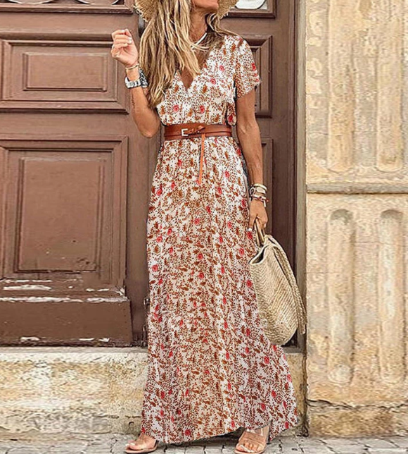 Bohemian Summer Women's Maxi Dress With Print And V Neck