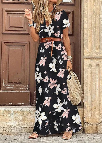 Bohemian Summer Women's Maxi Dress With Print And V Neck