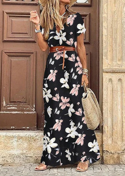 Bohemian Summer Women's Maxi Dress With Print And V Neck