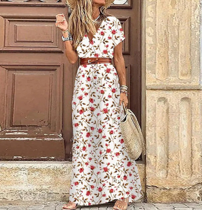 Bohemian Summer Women's Maxi Dress With Print And V Neck