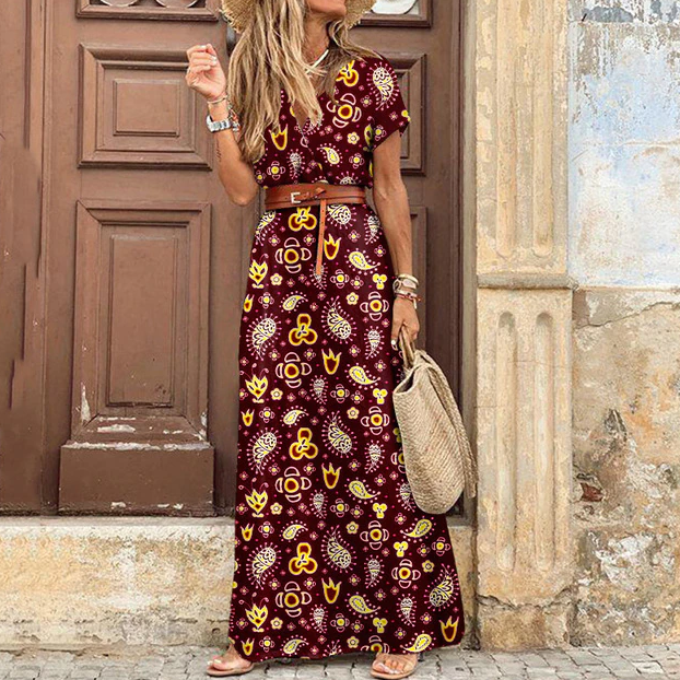 Bohemian Summer Women's Maxi Dress With Print And V Neck