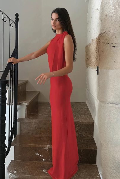 Farrah | Satin Evening Dress with Elegant Spring Detail