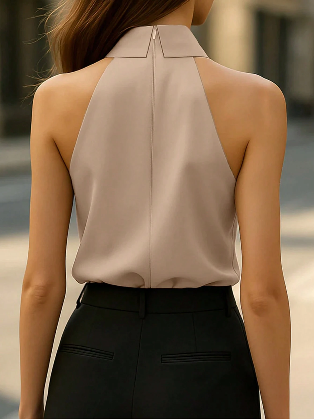 Elegant Women's Halter Top With Collar And Bow Detail