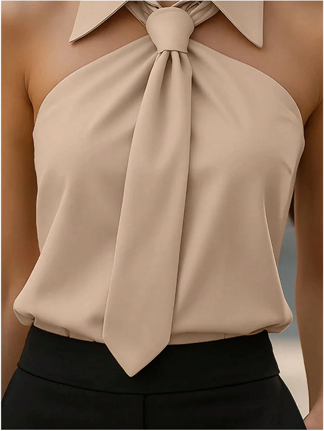 Elegant Women's Halter Top With Collar And Bow Detail