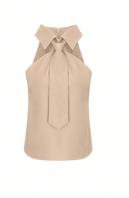 Elegant Women's Halter Top With Collar And Bow Detail