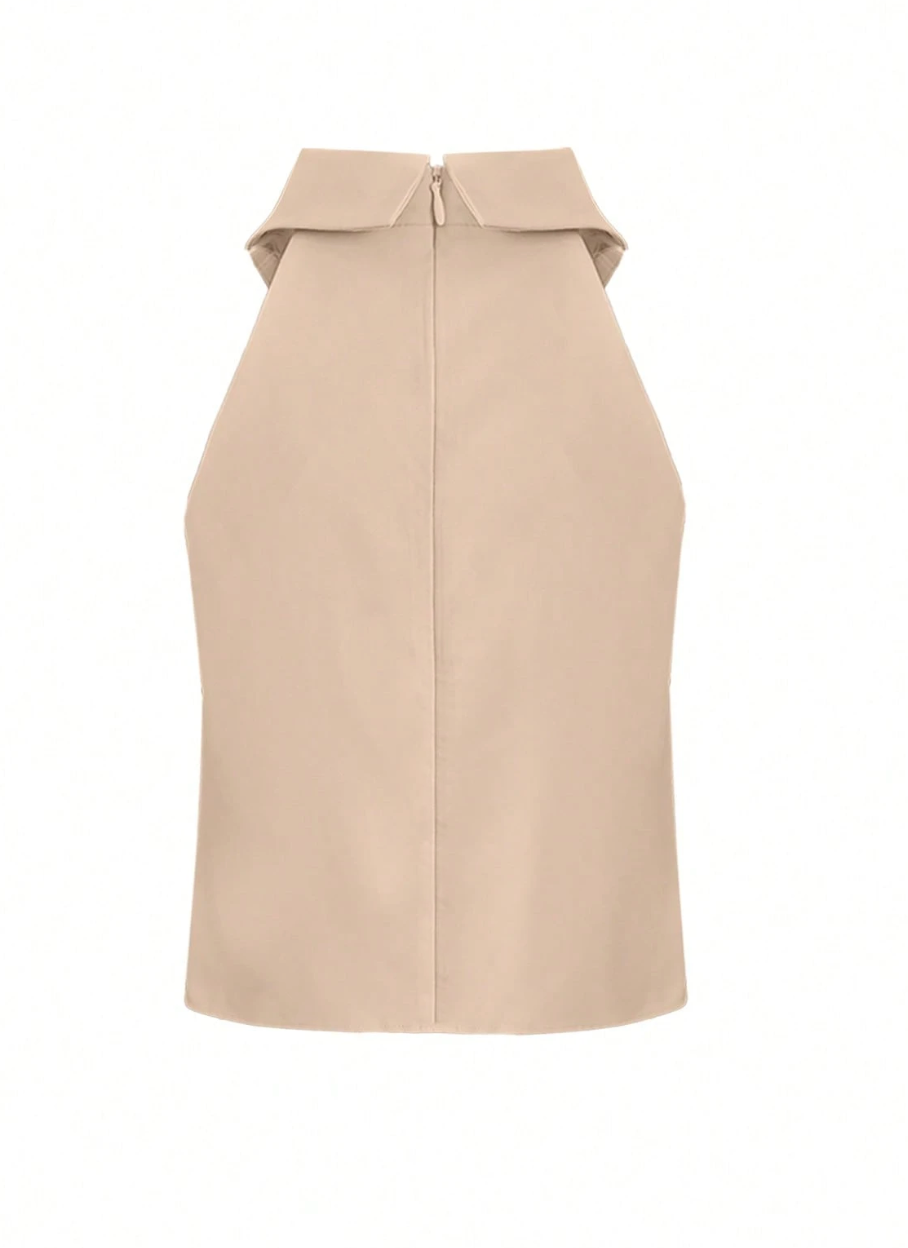 Elegant Women's Halter Top With Collar And Bow Detail
