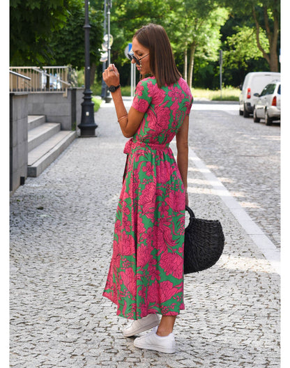 Corinne | V-Neck Midi Dress with Floral Print