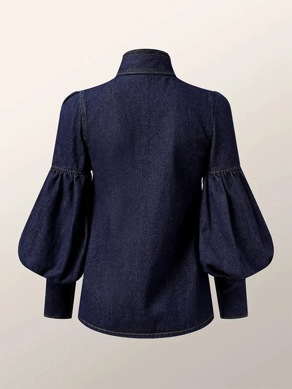 Marlies | Denim Women's Blouse with Bow