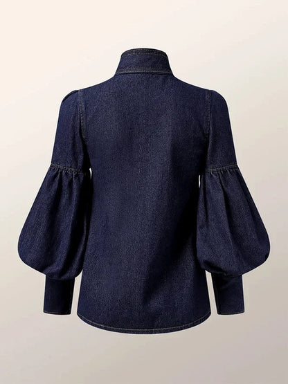 Marlies | Denim Women's Blouse with Bow
