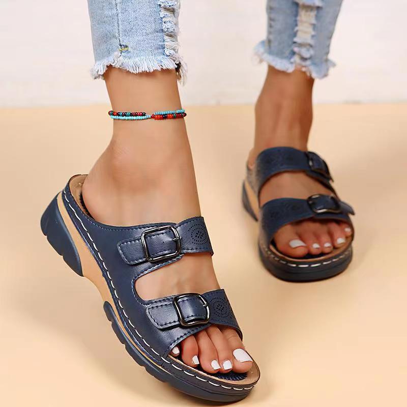 Orthopedic Women's Leather Sandals With Adjustable Buckles