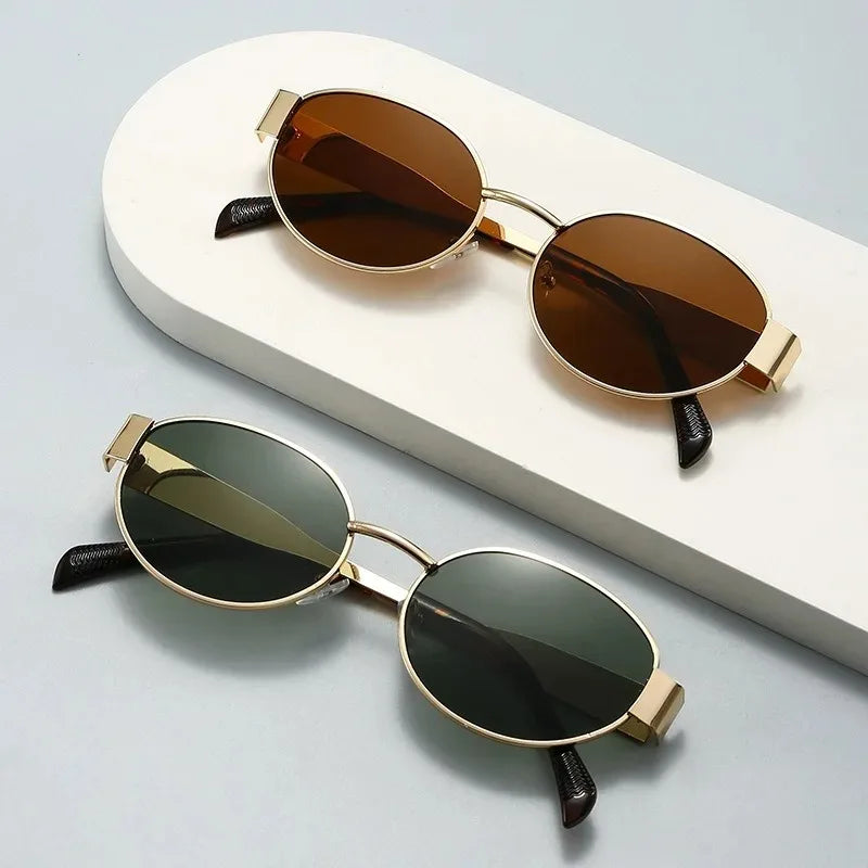 Retro Oval Sunglasses With Slim Design For Women