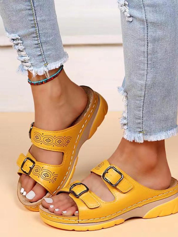 Orthopedic Women's Leather Sandals With Adjustable Buckles