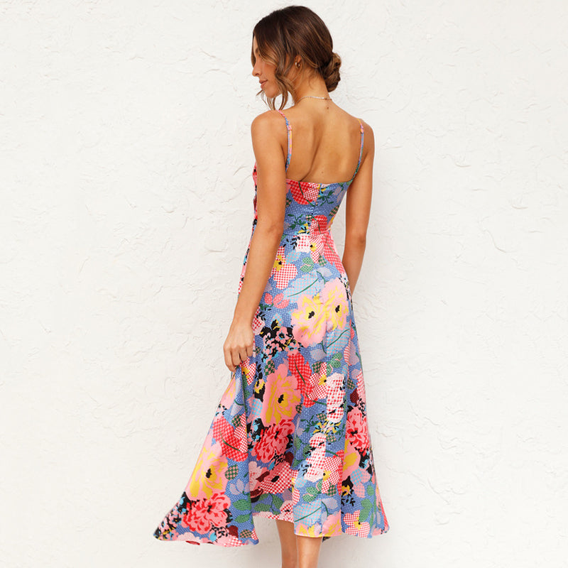 Maxi Summer Dress With Floral Print And Bow Detail