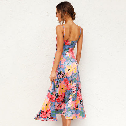 Maxi Summer Dress With Floral Print And Bow Detail